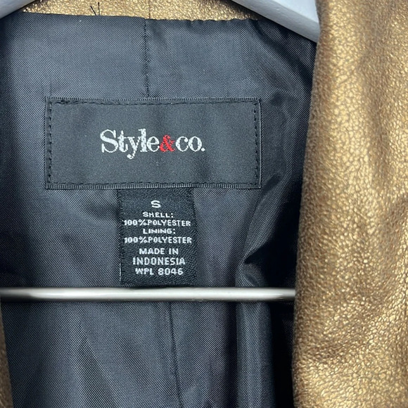 Style & Co Womens Jacket Gold S Open Front Zip Pockets Lined Shoulder Pads Chic - Picture 2 of 13